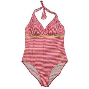 Baby Phat Red Striped Gold Accent Halter‎ One Piece Swimsuit Plus Size 3X